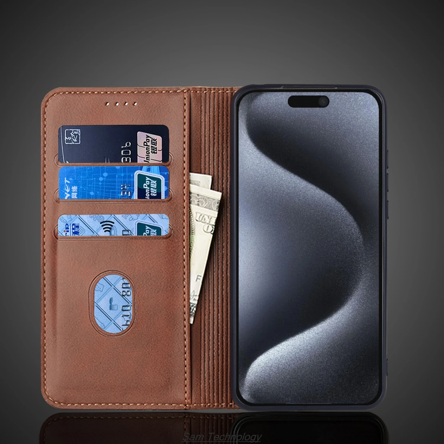 حافظة جلدية جذابة مغناطيسية لهاتف أبل آيفون 15 برو ماكس 6.7 بوصة حافظة فليب محفظة حقائب هاتف كابا Fundas Coque