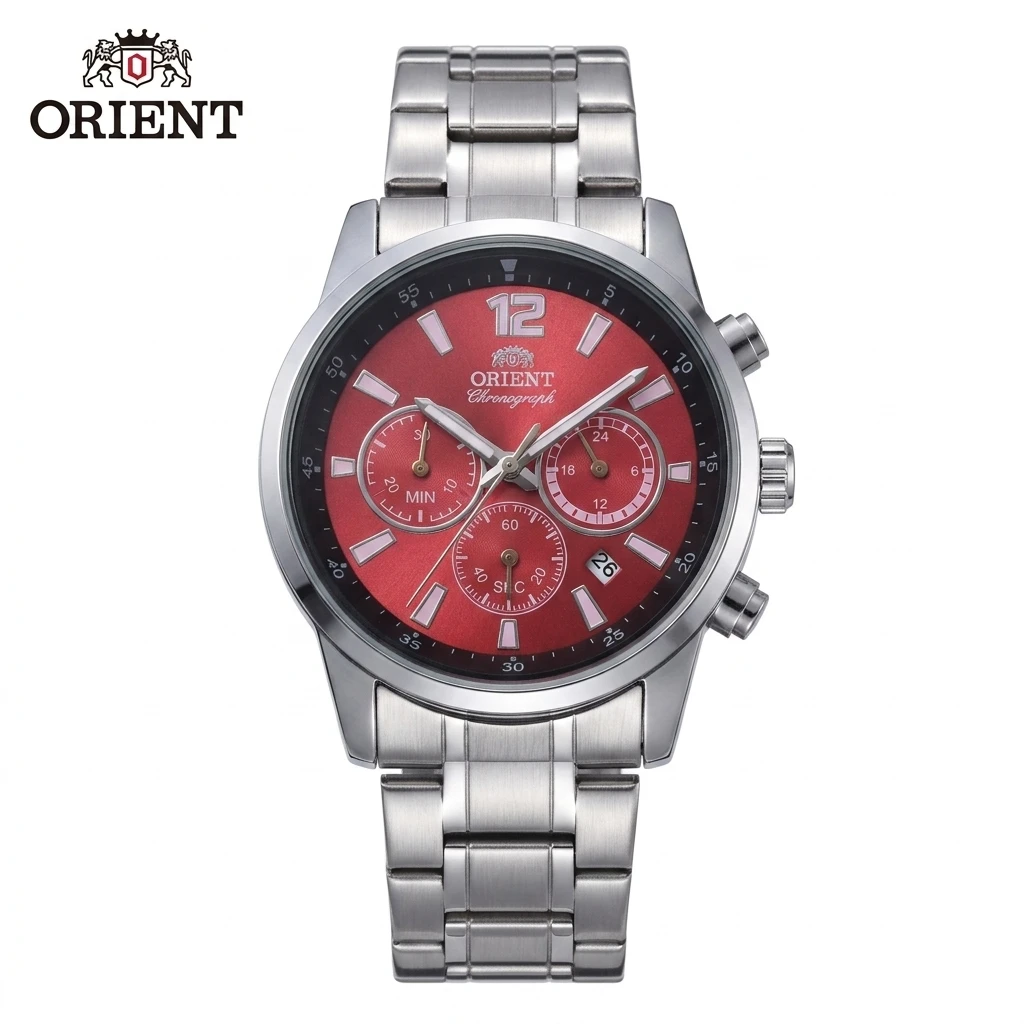 Orient Japan Men Chronograph Quartz Watch Stainless Steel Bracelet Date Waterproof Analog Sport Business Wristwatch