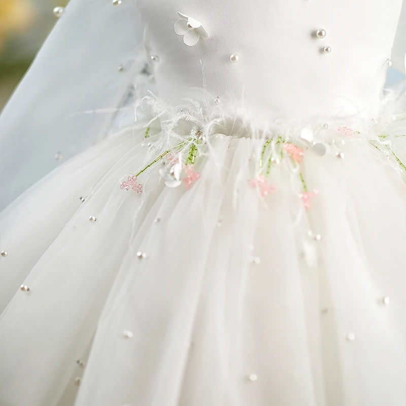 Jill Wish J553 robe de fille de fleur blanche élégante fleurs 3D à manches longues princesse enfants arabe mariage fête d'anniversaire robe de soirée