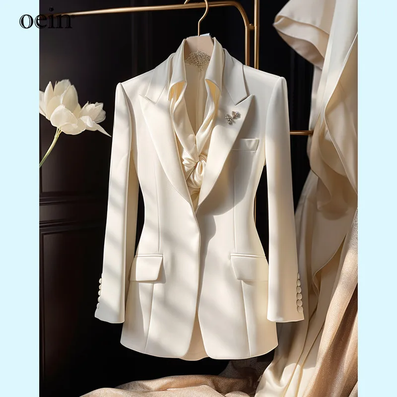 [oein]High End Explosive Street 2024 European High-end Fashion Small Fragrant Style Temperament Waist Closing White Suit