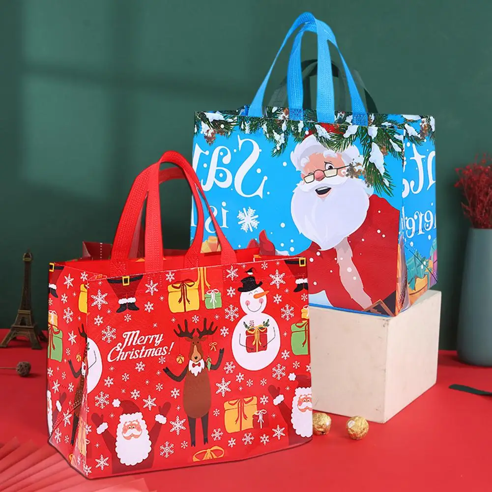 30Pcs Christmas Gift Bags Cartoon Santa Claus Snowman Non-Woven Bag Xmas Gift Present Wrapping Bags for Party