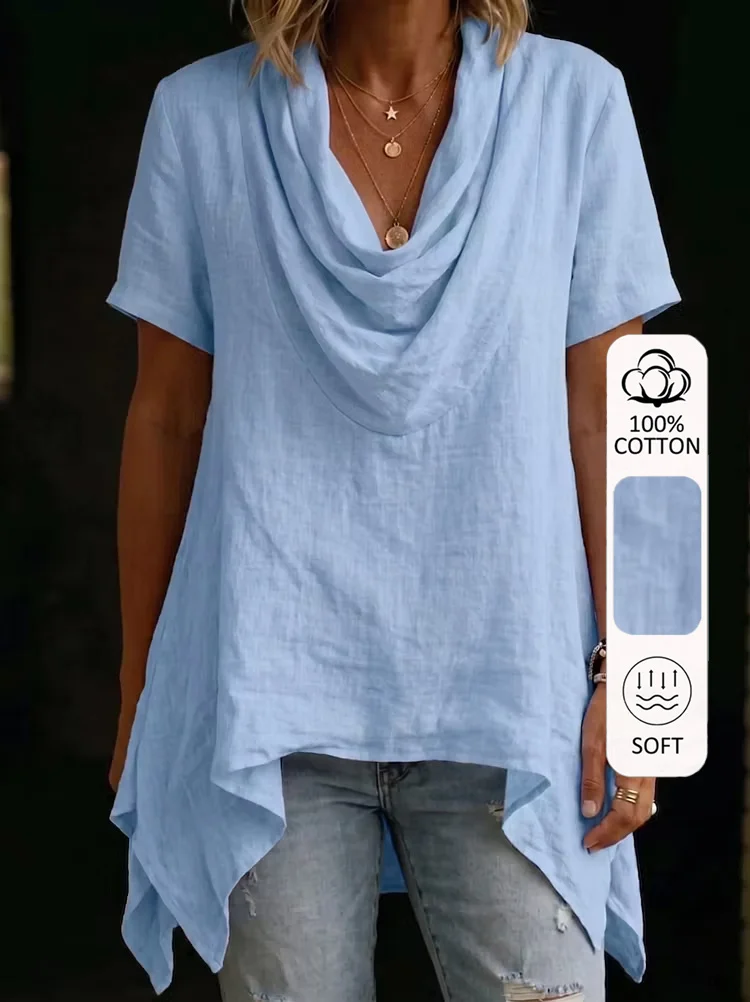 100% pure cotton holiday style casual women's top, and the pendant is piled up to modify the neck.