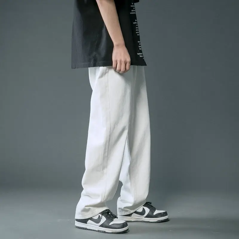 2023 Summer New Solid Color Elastic Waist Pockets Wide Leg Trousers Man Fashion Casual Loose Thin Style All-match Straight Pants
