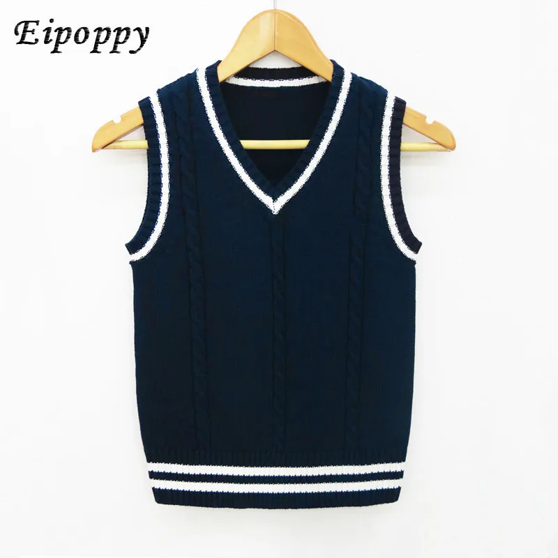 College Style Vest Sweater Vest Student School Uniform Pure Cotton Small Waistcoat Knitted Sweater