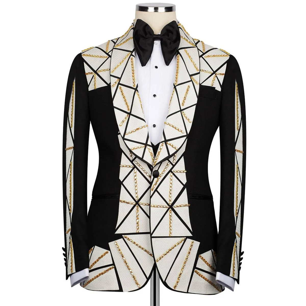 

Customized Luxury Gem Crystals Men Suits Peaked Lapel Groom Tuxedos Wedding trajes para hombre 3 Pieces Sets Male Prom Blazer