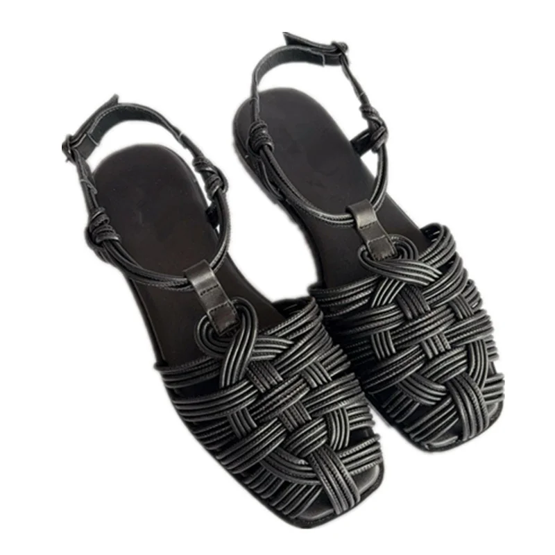 

Withered Minimalist Women's Genuine Leather Sandals Shoes Hand Woven Roman Sandals For Women Summer Sandals Women
