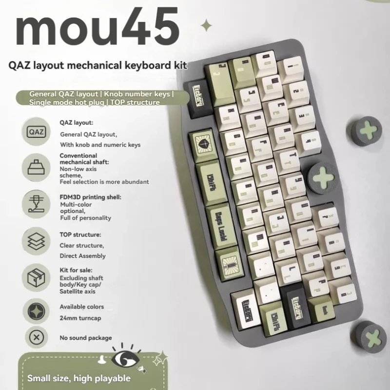 Mou45 QAZ Layout Mechanical Keyboard Kit Customized Wired Single-mode Hot Swap Knob Vial E-sports Gaming Office Keyboard DIY