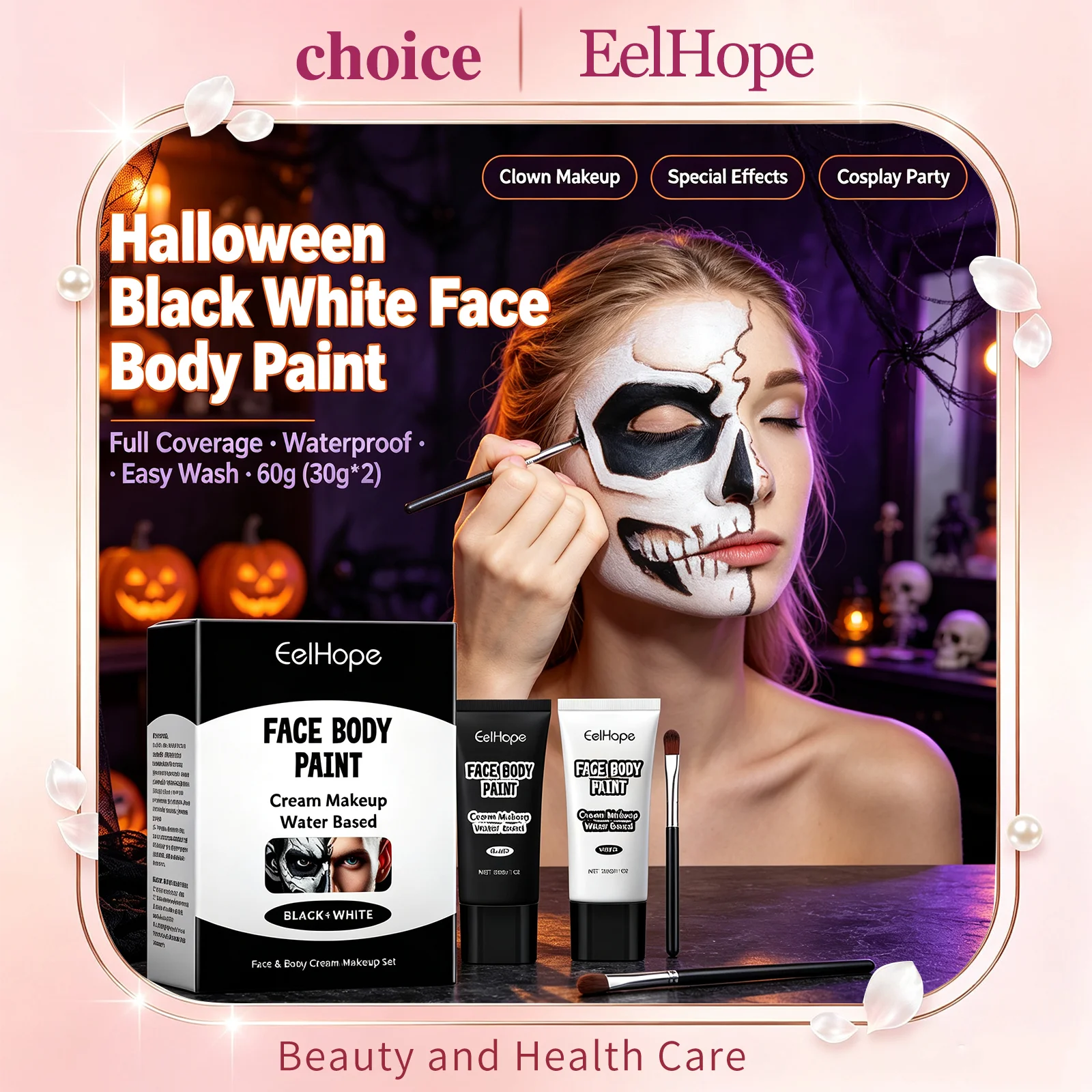 Halloween Black White Face Body Paint Coverage Waterproof Cream Foundation Joker Makeup Special Effects Cosplay Party Supplies