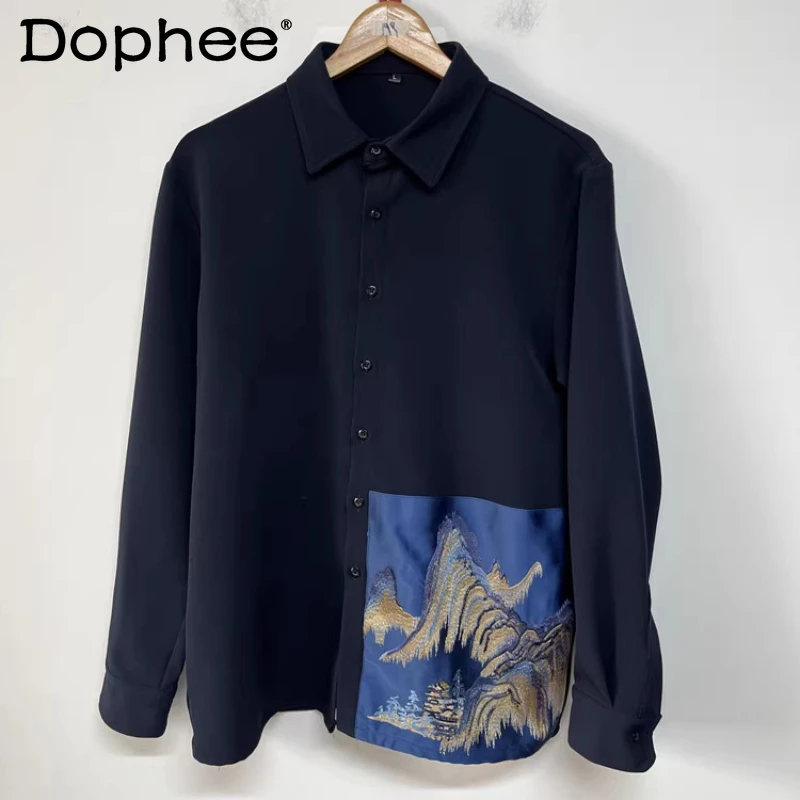 

2024, весенне-осенние новые рубашки, модные свободные удобные шикарные топы с вышивкой, трендовые индивидуальные универсальные мужские рубашки одного цвета