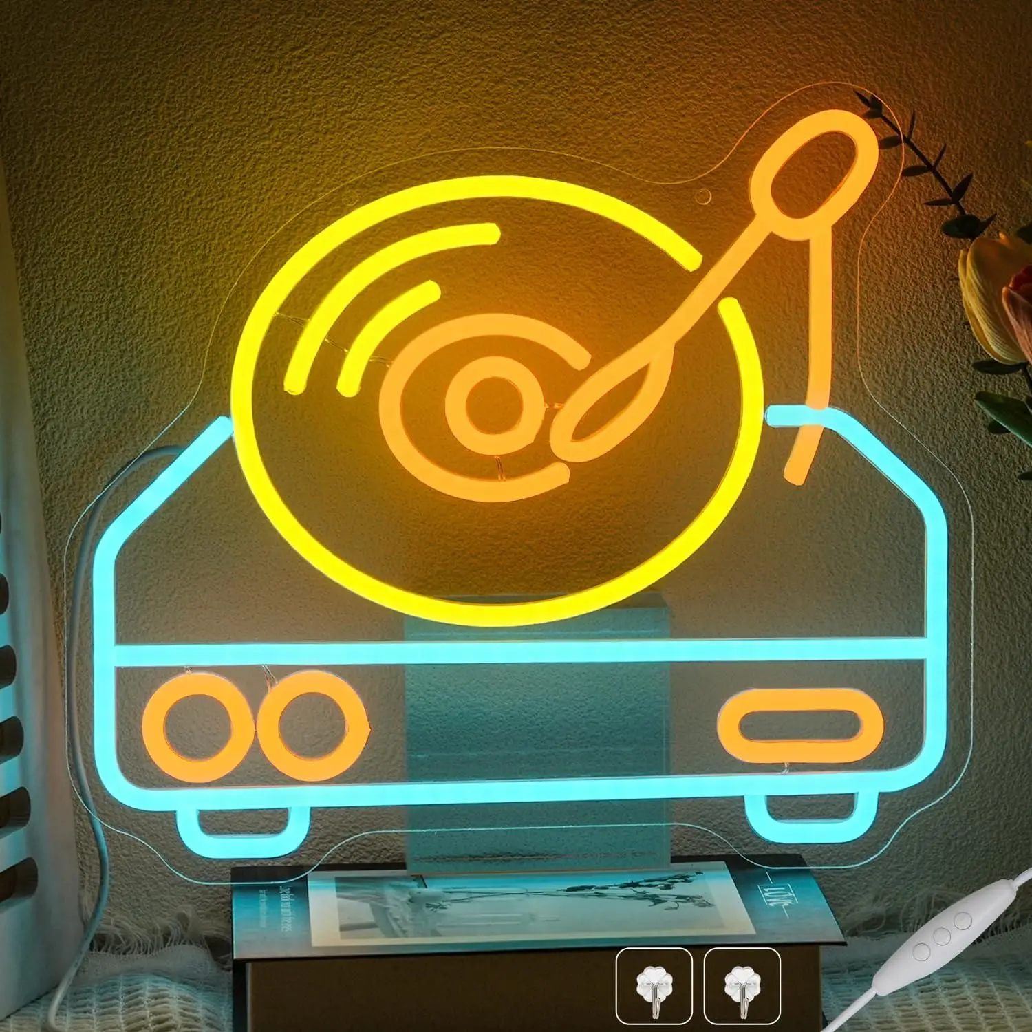 Vintage Record Player Neon Sign USB Dimmable LED Neon Light for Bar Bedroom Music Studio Party Club Wall Decoration Night Light