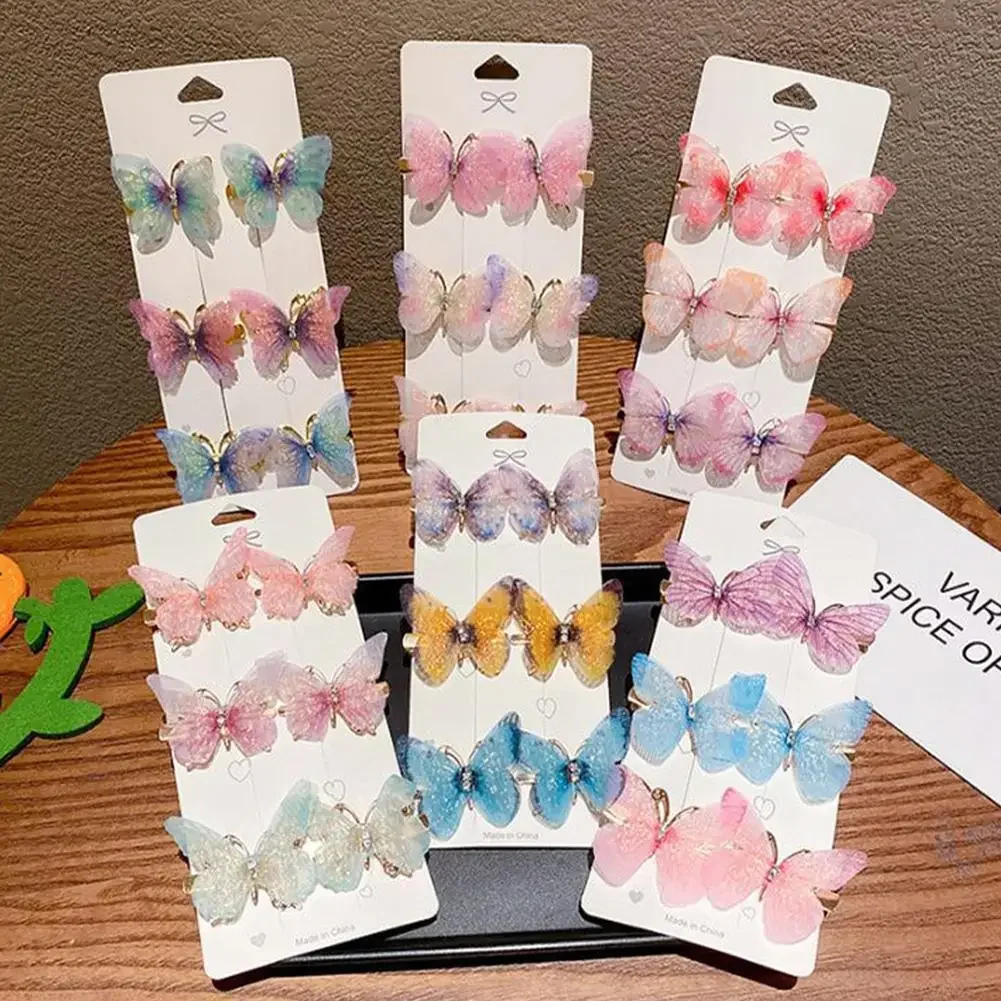 6/18PCS Random Butterfly Hairpins Girl Hair Clips Barrettes Women Sweet Hair Ornament Rainbow Headwear Hair Accessories