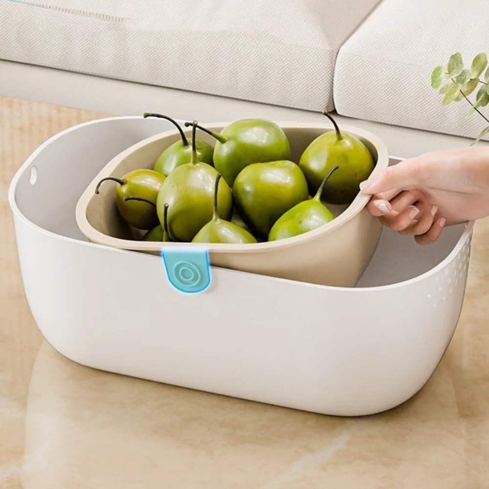 Thickened Plastic Double Layer Drain Basket Big Capacity Fruit Plate Drain Tray Household
