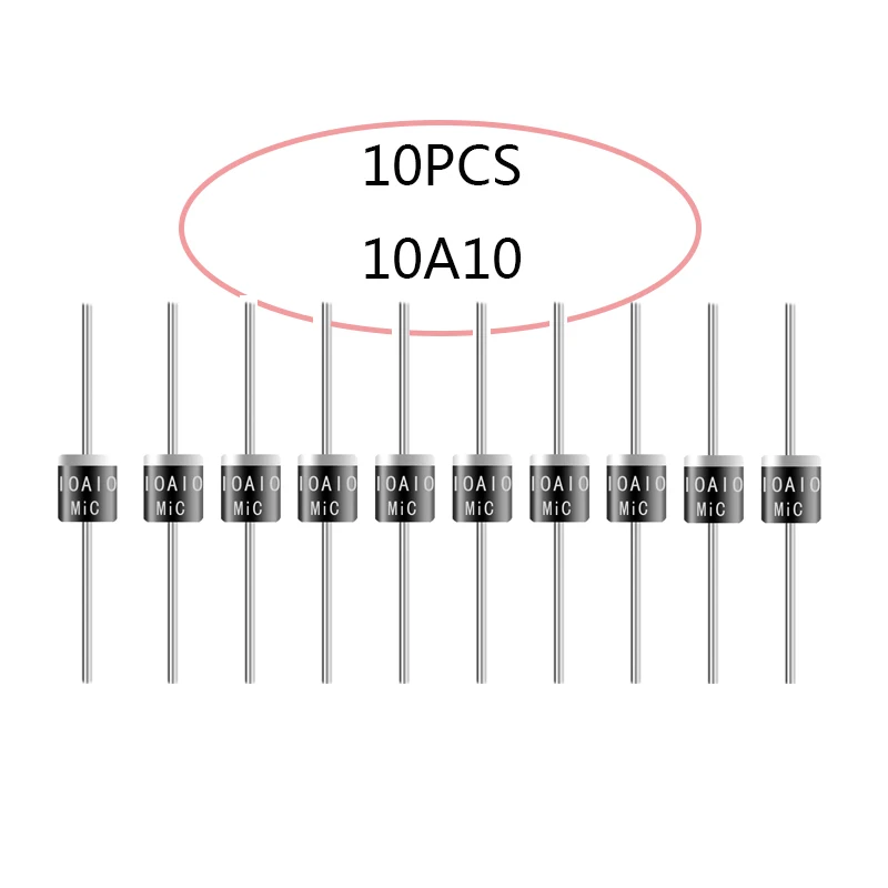 10PCS 10A10 Rectifier Diode 10A 1000V Schottky Axial Switching Doorbell Diodes 10 Amp 1000 Volt Dioden R-6 Package