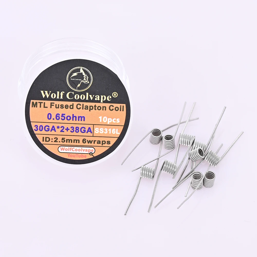 10 قطعة/صندوق wolfcoolvape MTL تنصهر كلابتون لفائف 0.65ohm ل vape rda rta SS316L 30GA * 2 + 38GA MTL تنصهر كلابتون