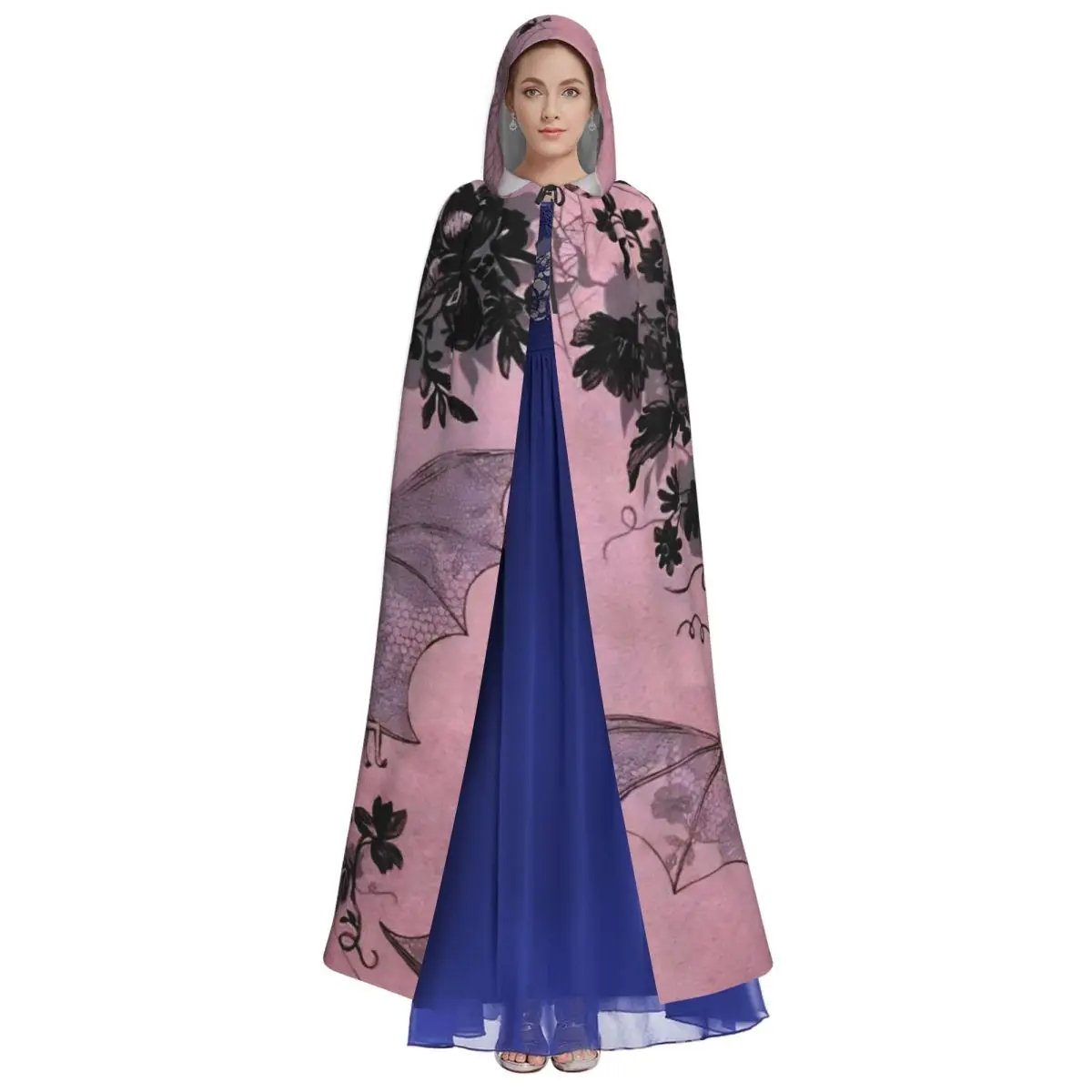 Aldult Halloween Gothic Cloak with Hood Vampire Bats Pink Grim Reaper Robe Costume for Party