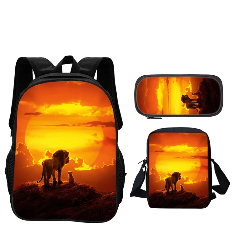 lion 3pcs Set Backpack Pen Bag Shoulder Bag Durable Trendy, Versatile Cartoon School Boy and Girl Birthday Best Gift