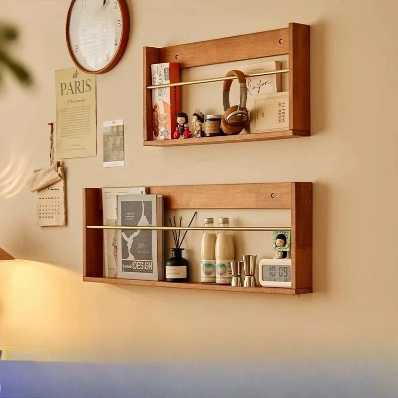 

Wall hanging magazine rack, living room wall shelf display rack, solid wood bookshelf, simple newspaper storage rack, small book