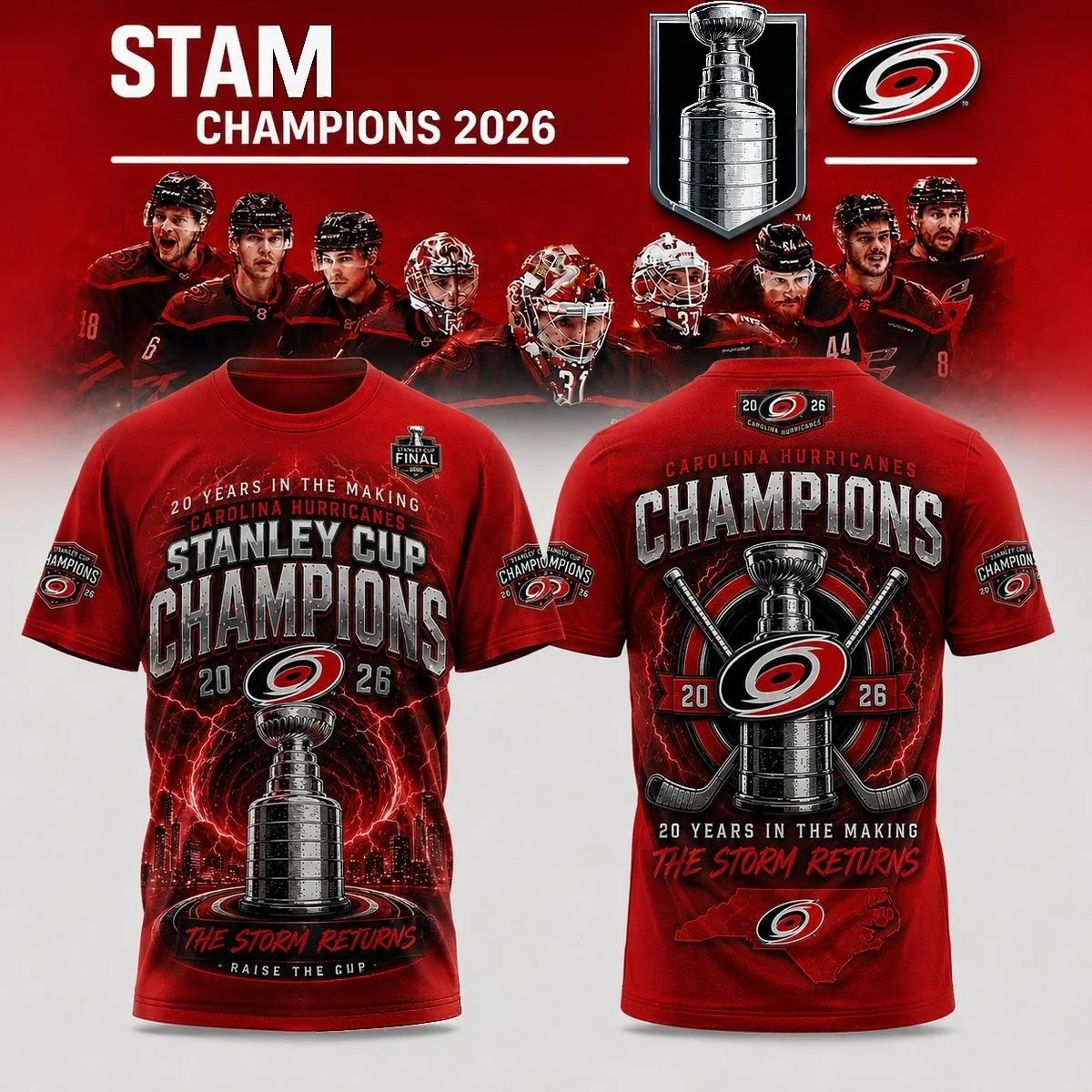 2026 New Carolina Hurricanes Stanley Cup Championship Commemorative Jersey 3D Quick Drying Sports Men's T-shirt