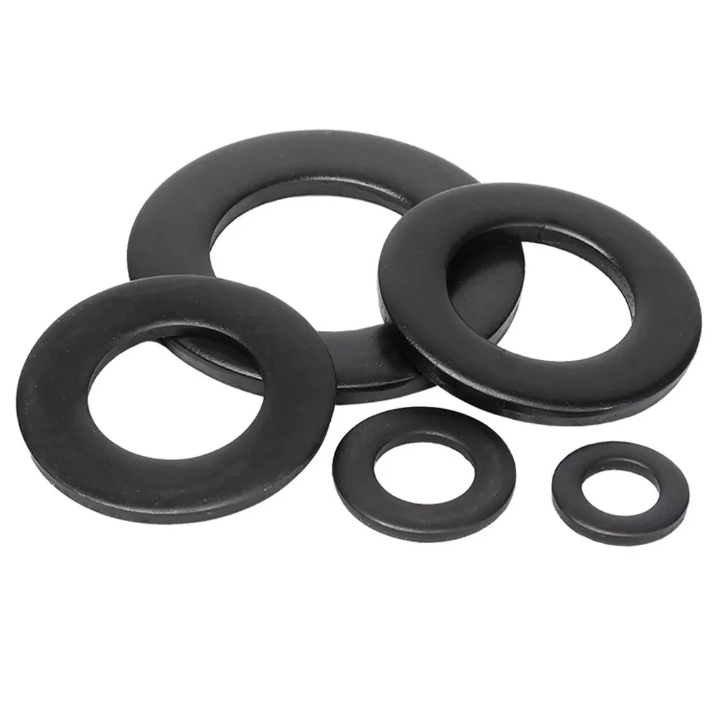 4-200 peças arruela plana preta m4 m5 m6 m8 m10 m12 m14 m16 m18 m20 m22 m24 grau 8.8 aço carbono arruelas lisas juntas