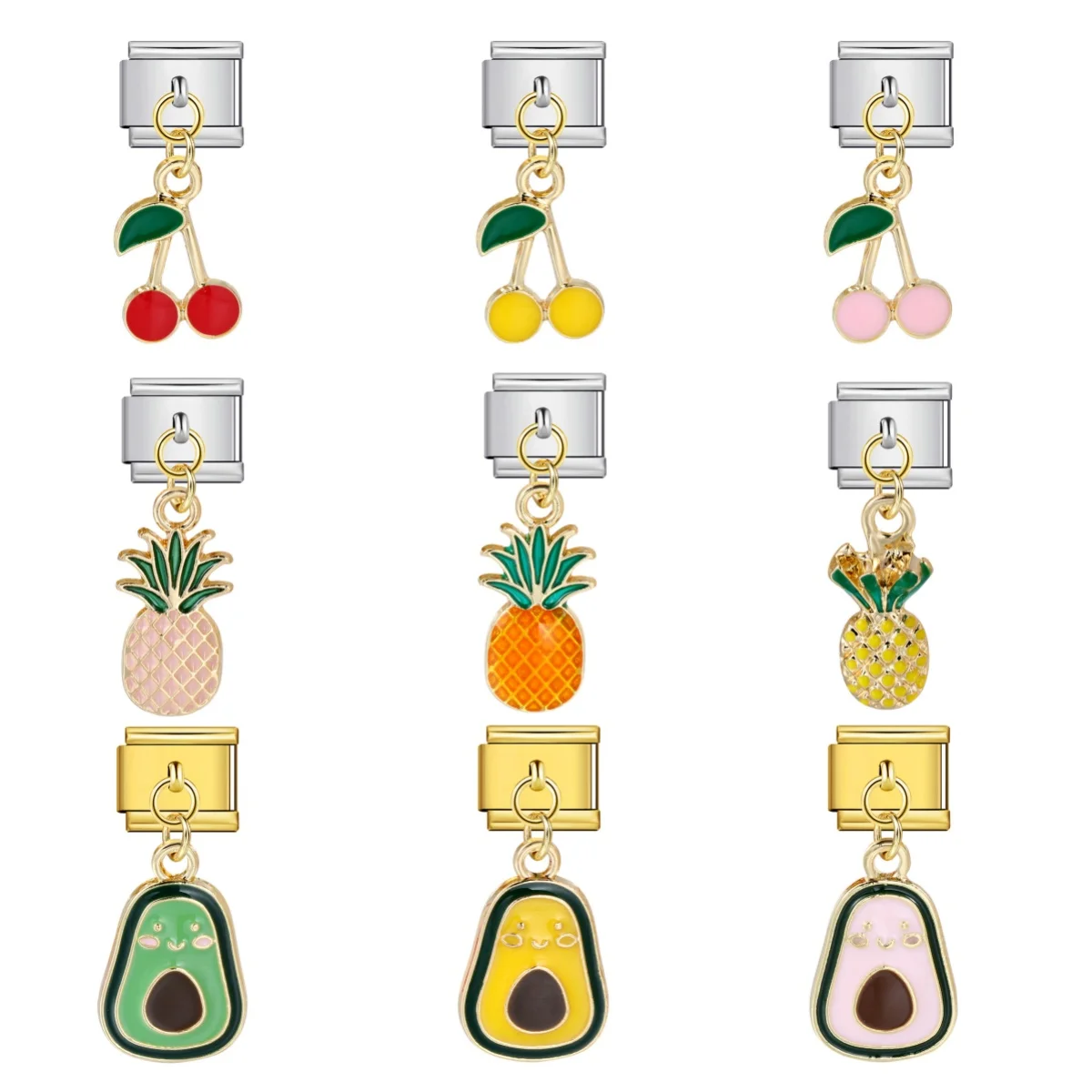 Neues Design, süße Früchte: Banane, Ananas, Kirsche, Avocado, italienische Charm-Elemente, passend für 9-mm-Edelstahlarmbänder, Schmuck zum Selbermachen. – Detail 1