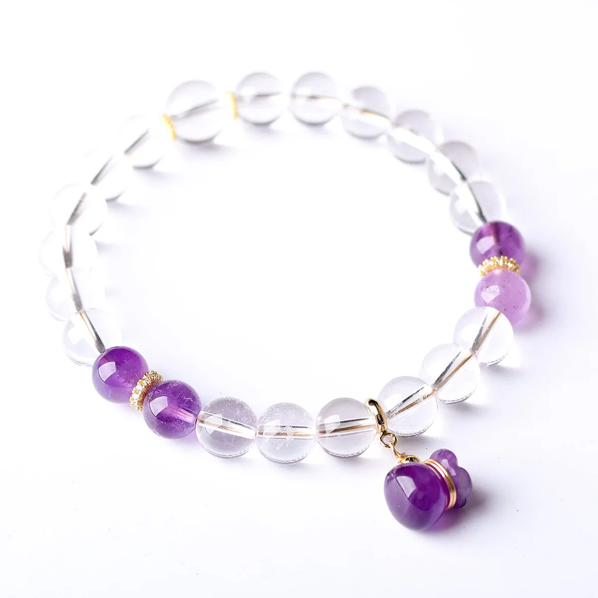 

Natural White Crystal with Amethyst Money Bag Bracelet New Chinese Style Women's Prayer Lucky Bracelet Gifts