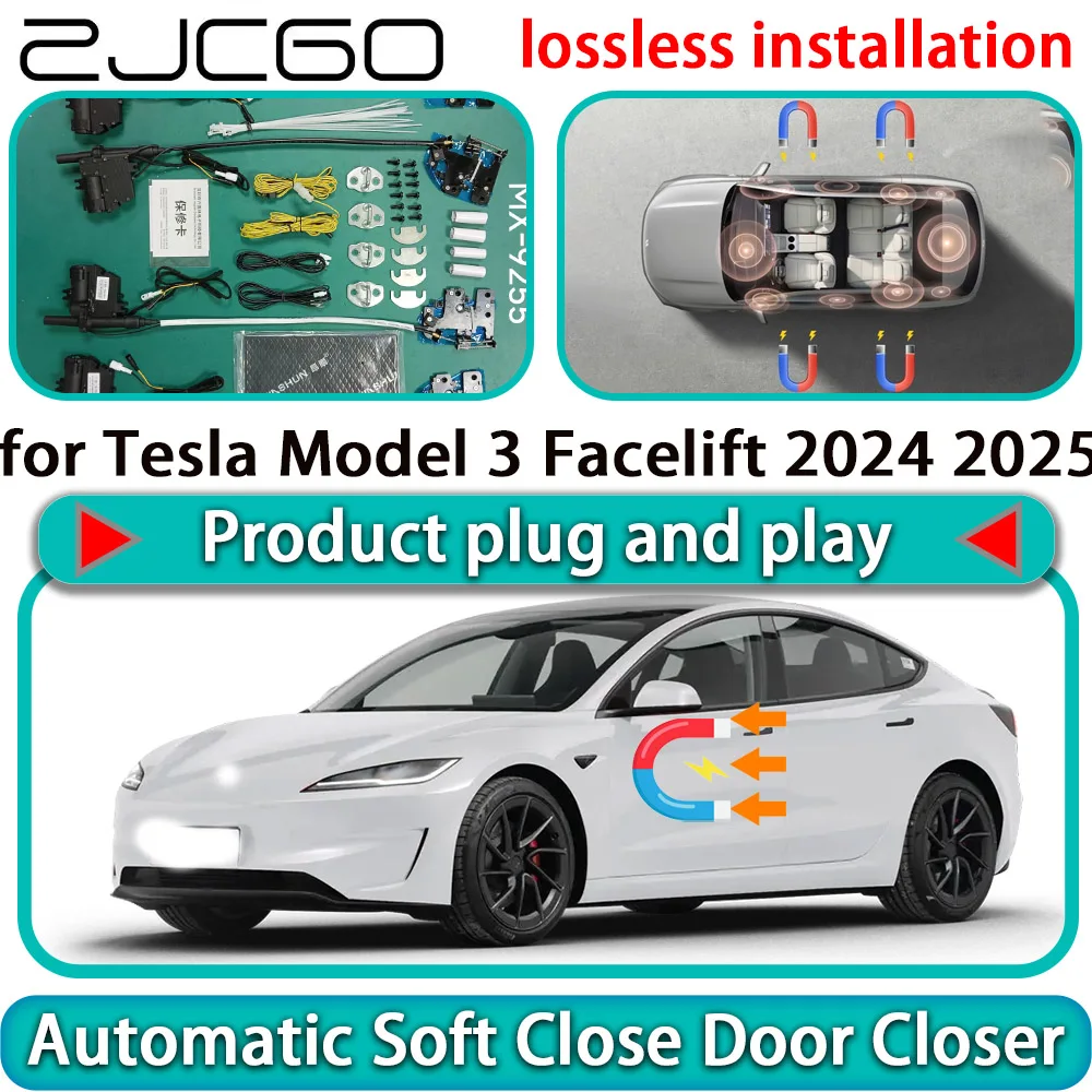 

ZJCGO for Tesla Model 3 Facelift 2024 2025 Auto Pull Car Soft Close Door Kit Power Latch Electric Door Catch Soft Closing Assist