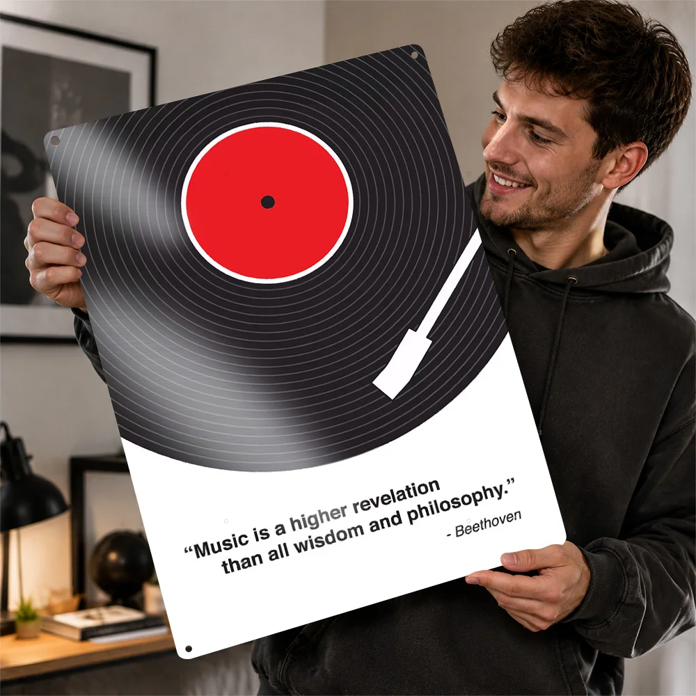 Vinyl Record Beethoven Quote Textured Metal Poster Graphic Wall Art For Bedroom Personalized Aluminum Sign Music Fan Gift Idea