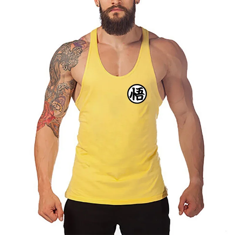 Profession Bodybuilding Stringer Tank Tops Mens Japanese Anime Logo Wu Font Printing Y Back Fitness Gym Clothing Muscle Singlets