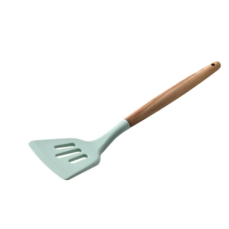 Silicone Kitchen Cooking Utensils Set with Wooden Handles Non-Stick Spatula and Shovel Kitchen Accessories