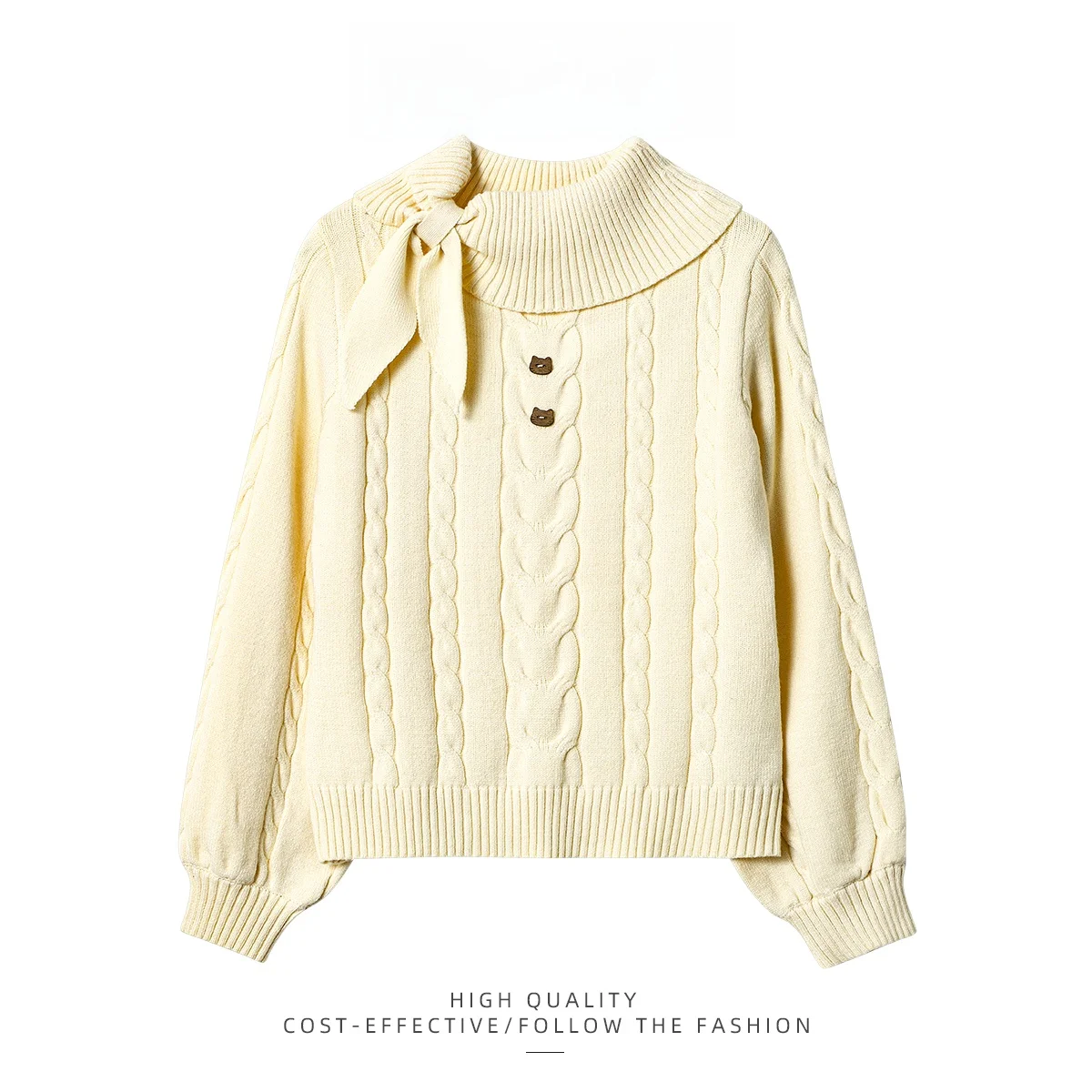 

Женский вязаный свитер PAIXIANG с высоким воротником и узлом, зимний, модный, свободного кроя, с длинными рукавами, стандартной длины