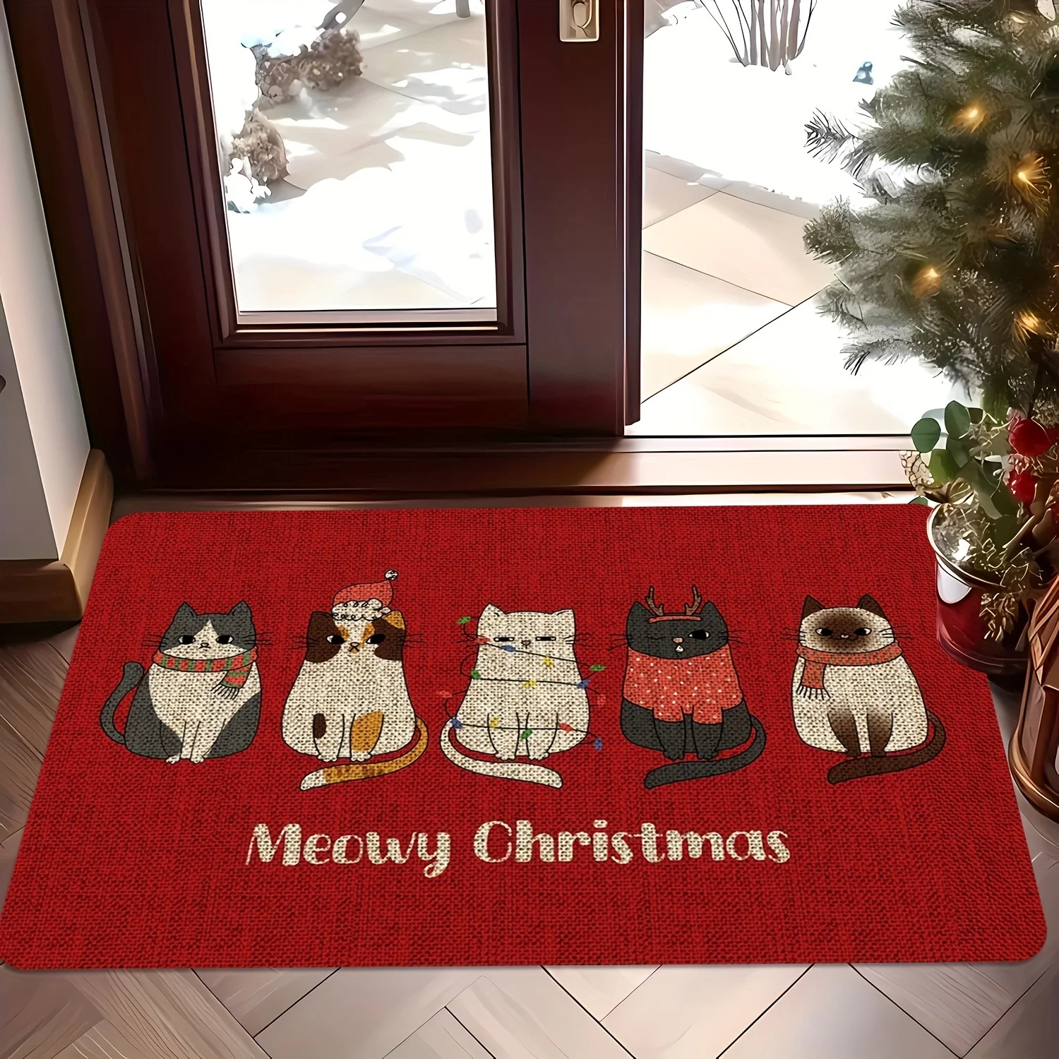 Christmas Snowman Doormat Festive Winter Snow Scene Pine Tree Entrance Carpet For Bedroom Kitchen Front Door Decor Floor Mat