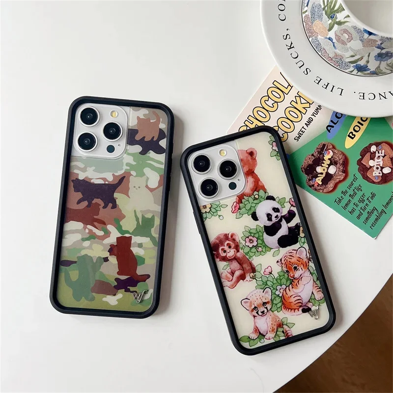 

Wildflower wf Flower Panda Devil dolphin Phone Case for iPhone 15 14 13 12 16 17Pro Max Plus Wildflower Cartoon Soft Edged Cover