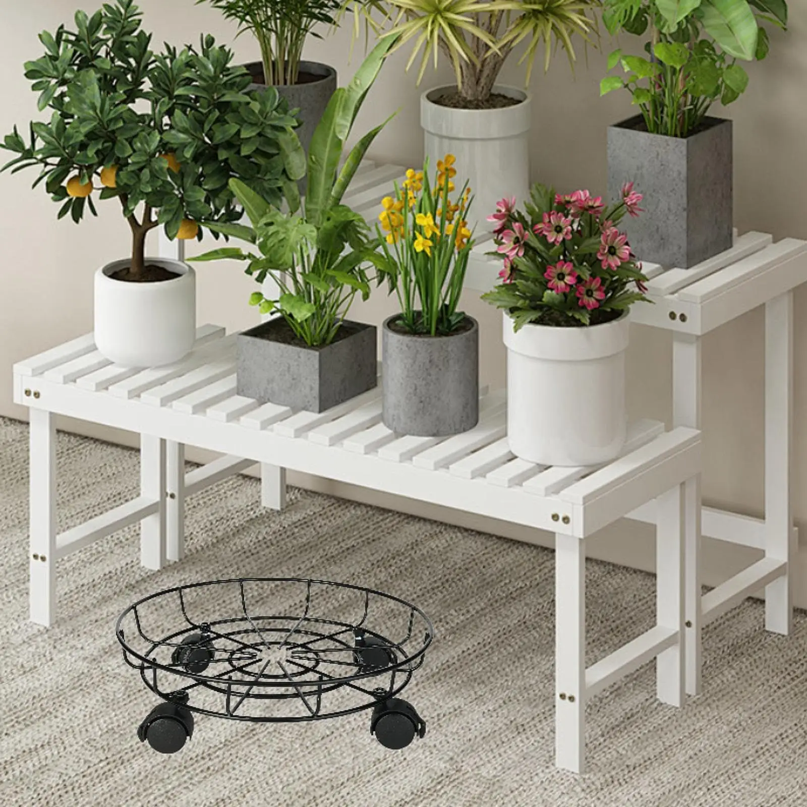 Plant Caddy with Wheels Accessory Universal 360 Degree Rotating Multifunctional Rolling Pot Stand for Balcony Office Shop Garden