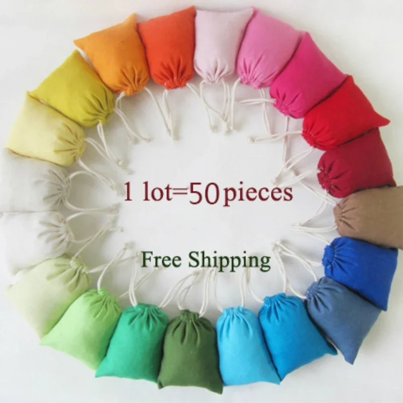 

50PCS Linen Cotton Gift Bags Packing Jewelry Drawstring Pouch Cosmetic Wedding Candy Wrappling Reusable Sachet Print Logo Custom