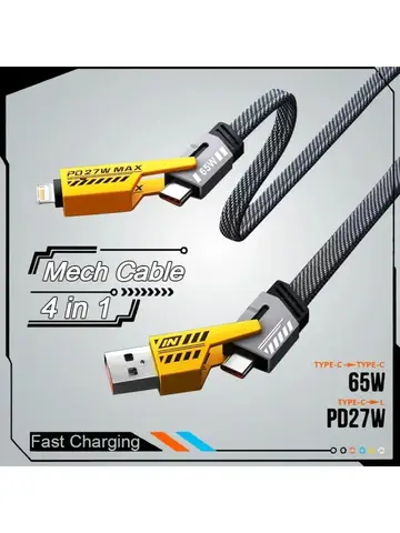 4 in 1 Mecha Hızlı Şarj Veri Kablosu Kablosu PD 27W iPhone 15 Samsung Xiaomi 65W USB Tip C Çoklu Bağlantı Noktası Hızlı Şarj Kablosu Hattı