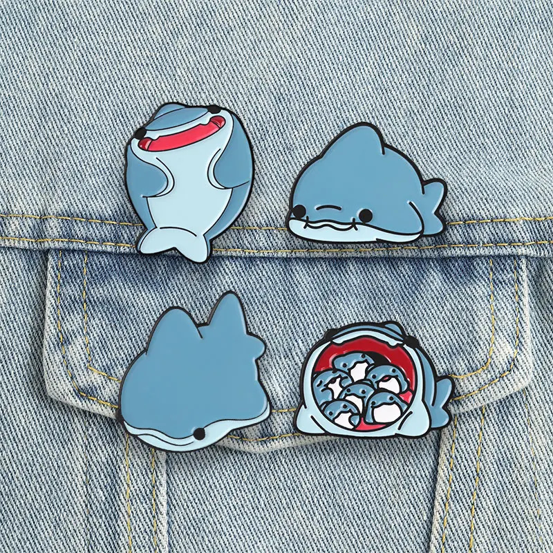 Cute Cartoon Shark Badges Kawaii Chubby Blue Shark Enamel Pin Funny Cartoon Sea Animal Brooch Accessories Decor Gift