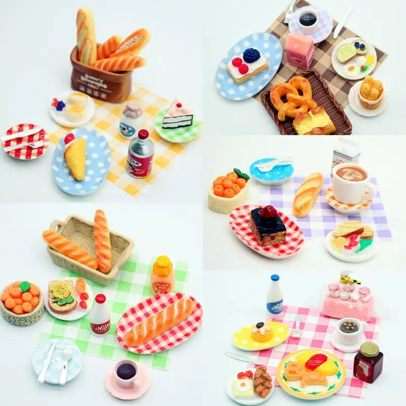 

1Set Dollhouse Mini Breakfast Model Dim Sum Bread Jam Plate Miniature Kitchen DIY Doll Accessories