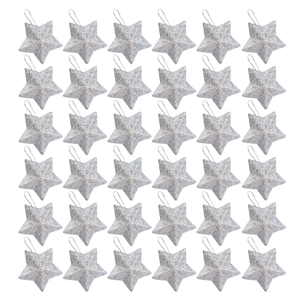 

60pcs Christmas Star Ornaments Glitter 3D Plastic Hanging Stars For Holiday Tree Decor Festive Party Home Office Decoration