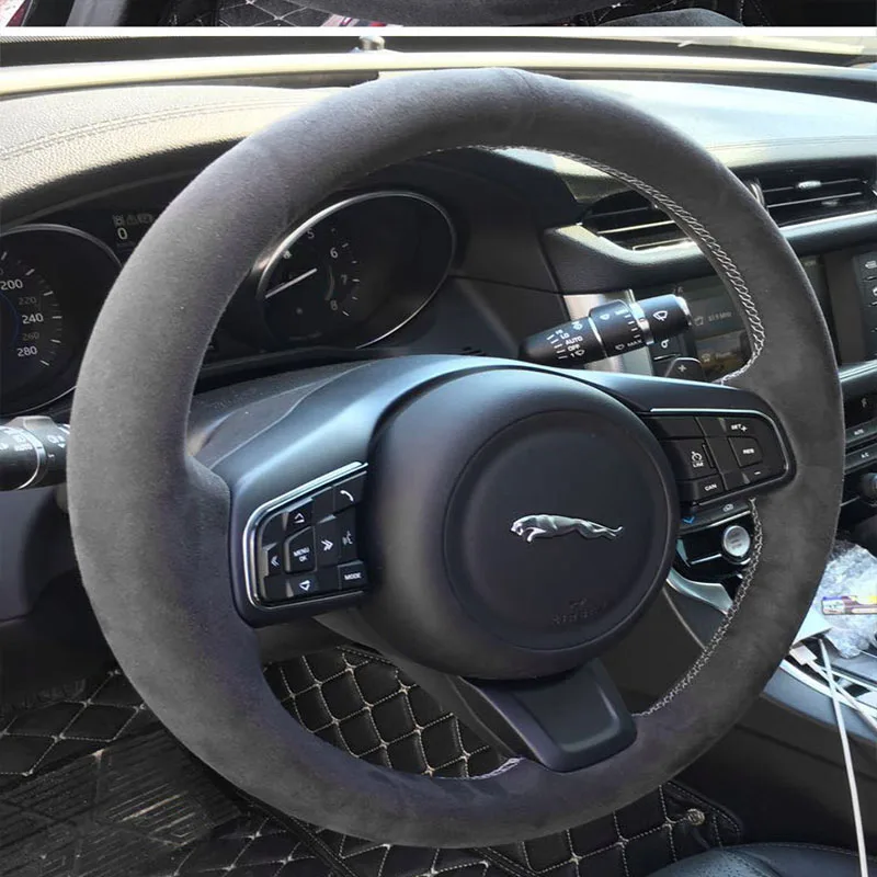 

Hand Stitched non-slip Black Genuine Leather suede Car Steering Wheel Cover For Jaguar XFL XE XJL F-PACE XKR E-PACE F-Type
