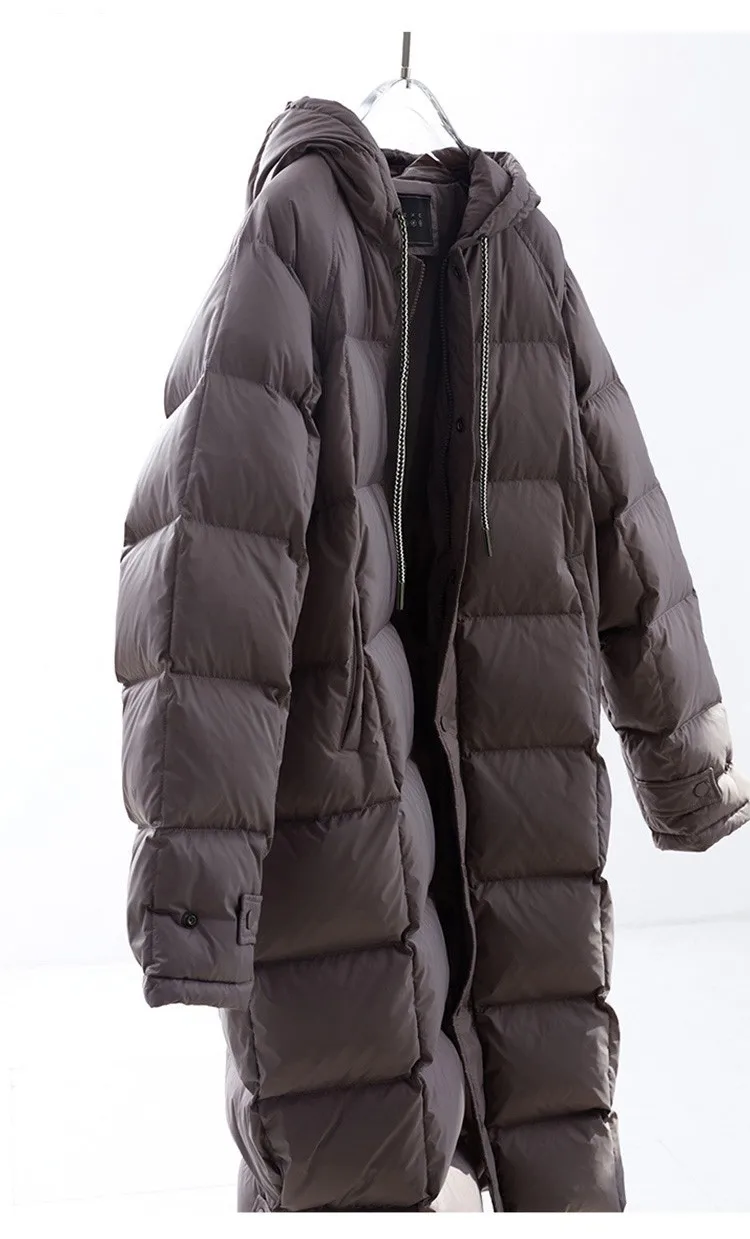 Filling Material: Duck Down~Couple Style Long Over-The-Knee down Jacket, Unisex Black Coat for Petite Individuals, New Winter Model