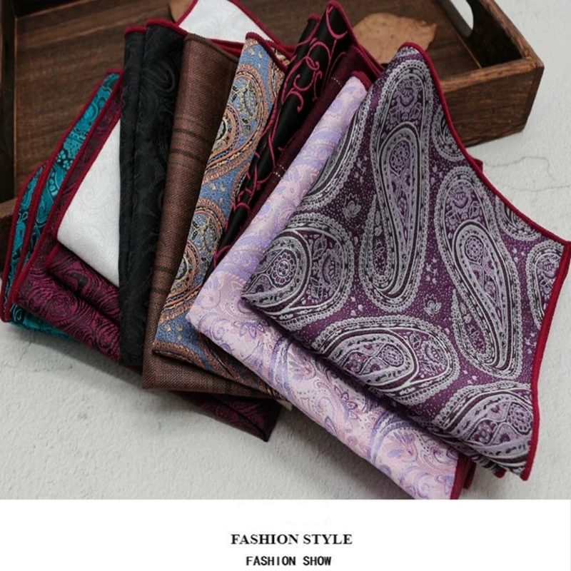 Classic Pasiley Pocket Square Mens Formal Business Black White Handkerchief Wedding Party Suit Accessories Daily Neckwear Cravat