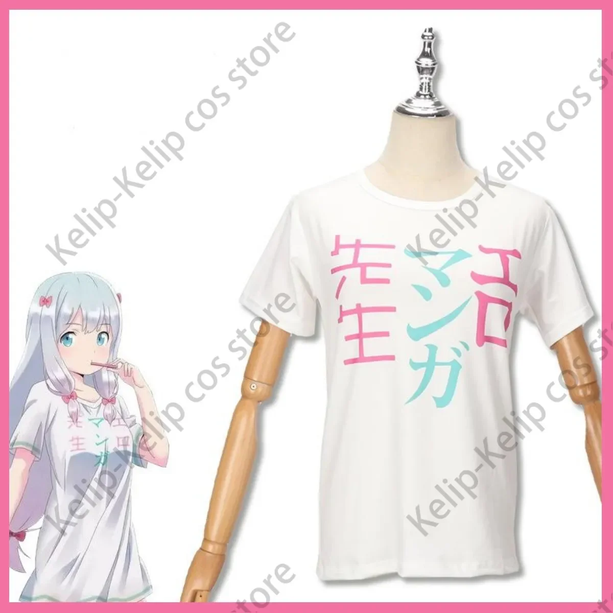 Customized Eromanga Sensei Izumi Sagiri Cosplay Costume White T-shirt  Short Sleeve Wig Woman Sexy Kawaii Daily Leisure  Suit