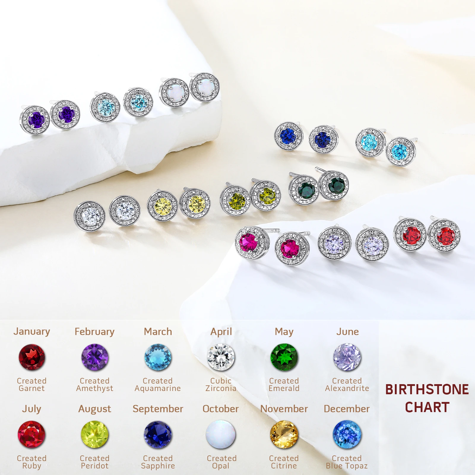 SEASKY Authentic 925 Sterling Silver Round Birthstone Stud Earrings With Full 1mm Cz Earrings For Women Men Fine Jewelry
