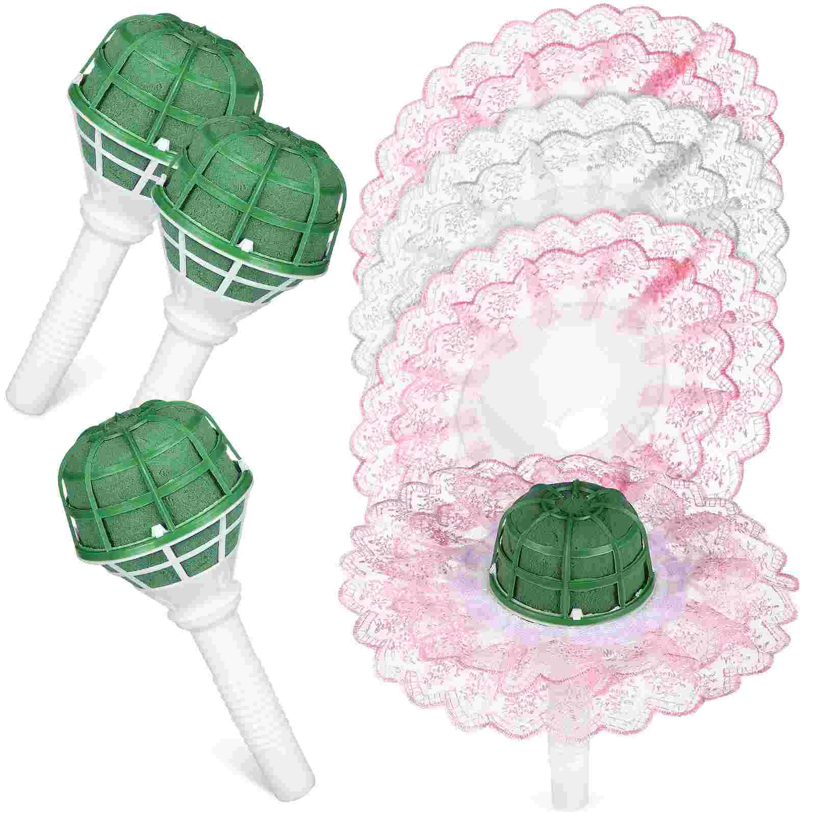 

4 Set Flower Handle Wedding Bouquet DIY Kit Bridal Holder Holding Flowers Plastic Bride