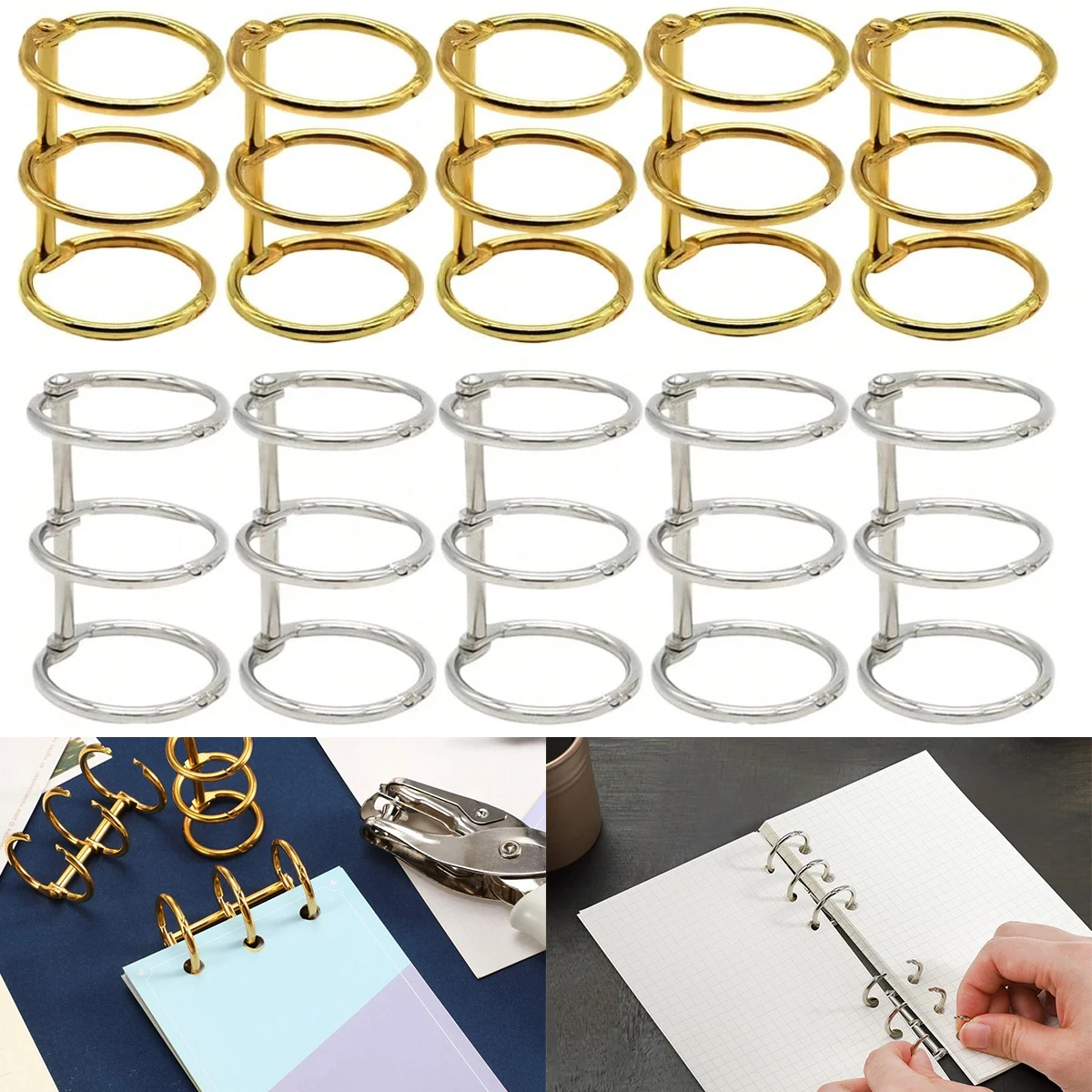 2/10Pcs 3-Rings Metal Loose Leaf Book Binder Rings for Travel Diary Photo Album Notebook Binding Spines Combs School Supplies