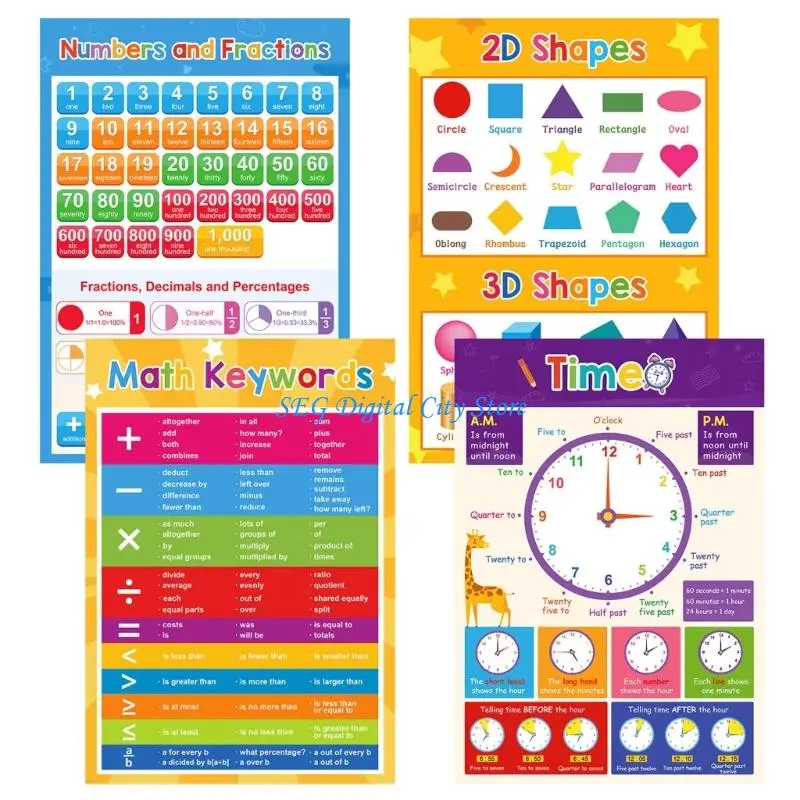 U75B Colorful Fruit Vegetable Animal Learning Poster Charts for Students Preschooler