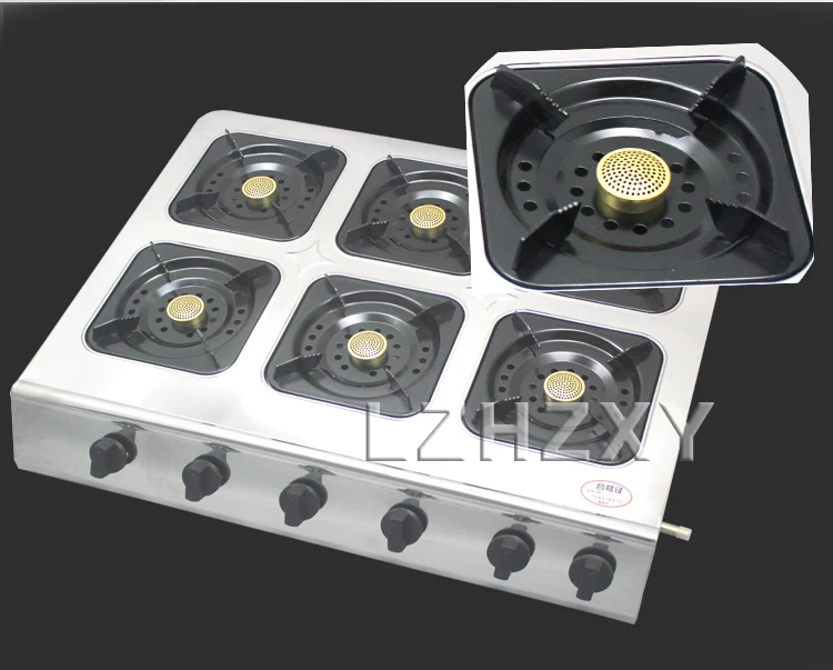 Medium high pressure square six-heads gas stove Commercial gas fire burner head Desktop furnace multi-purpose 6-holes gas stove