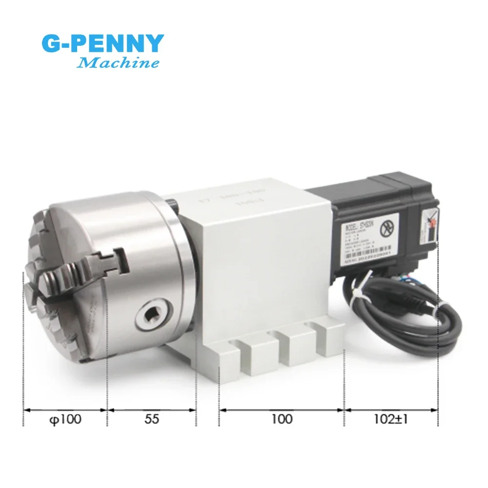 4th Axis 3/4Jaw 100mm CNC Dividing Head/Rotation Axis/A Axis 57HS20N 2.2N.m & HBS57 Closed Loop & Tailstock Changeable Head