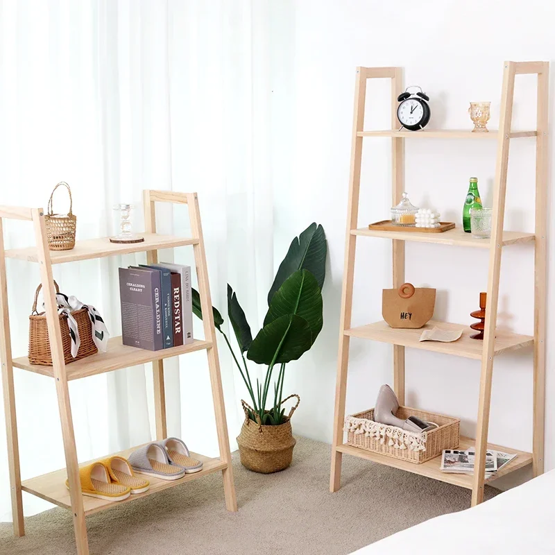 Wooden Floor Ladder Shelf Multi-layer Bookshelf Plant Flower Stand Storage Rack Modern Shelves  Bookcase Use for Living Room