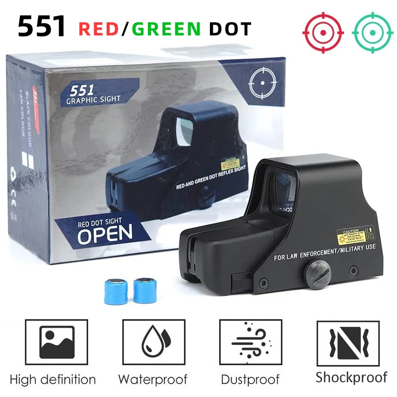 

551 Punto Rojo Táctico Caza Colimador Óptico Rifle Scope , Holográfico Punto Rojo Verde Rojo Light Scope con 20mm Mounts